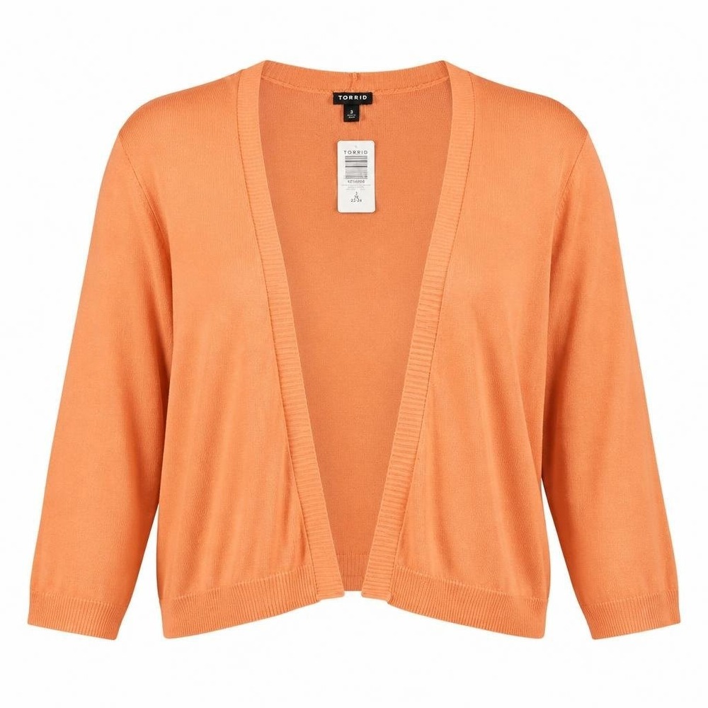 Torrid 3 Cardigan Womens 3X Cropped Sweater Shrug Orange Plus Size Open Front
